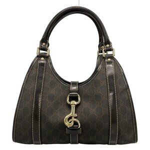 Auth GUCCI GG Plus/GG Supreme 203495 Dark Brown PVC Leather Handbag